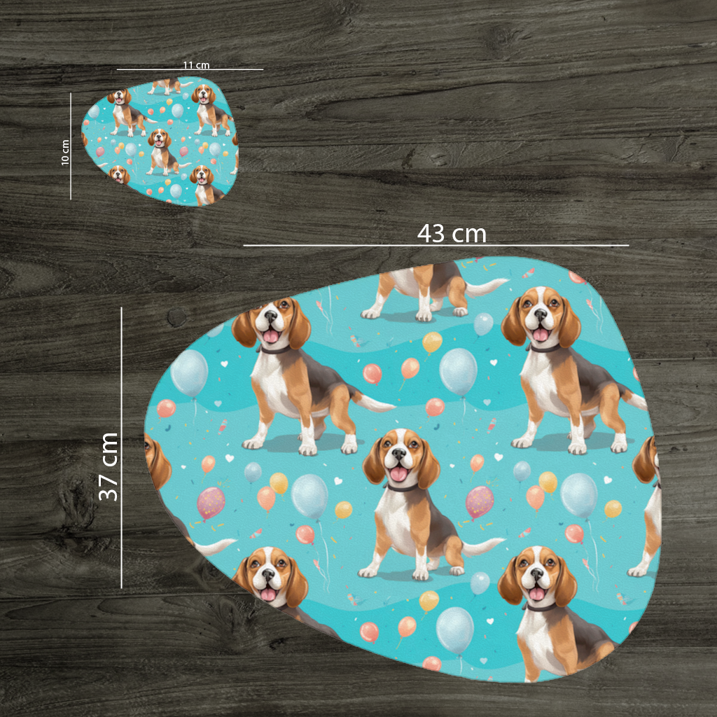 Sevimli Beagle Köpek ve Renkli Balonlar Desenli Tasarım Servis Tabağı Altlığı (12 Adet)