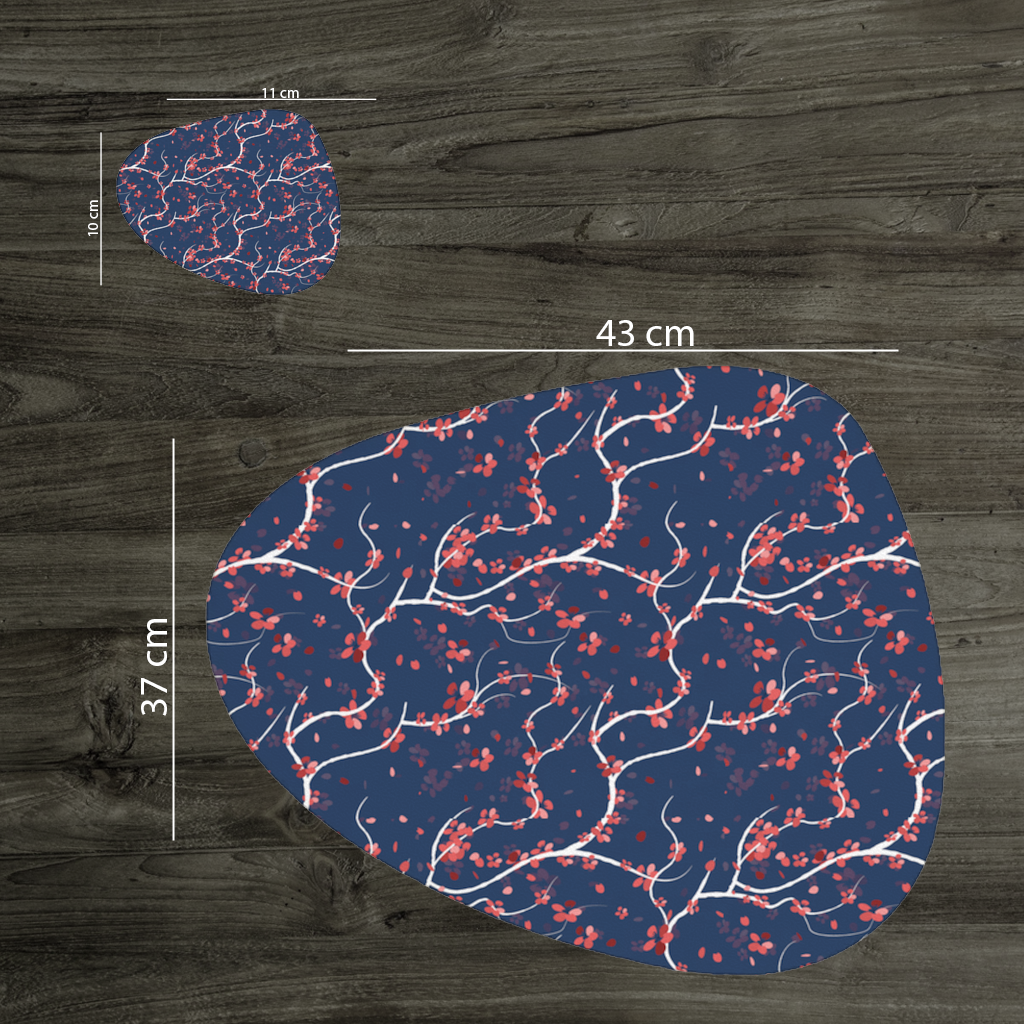 Red Floral Branch Pattern on Navy Background Charger Plate Set 12 Pieces