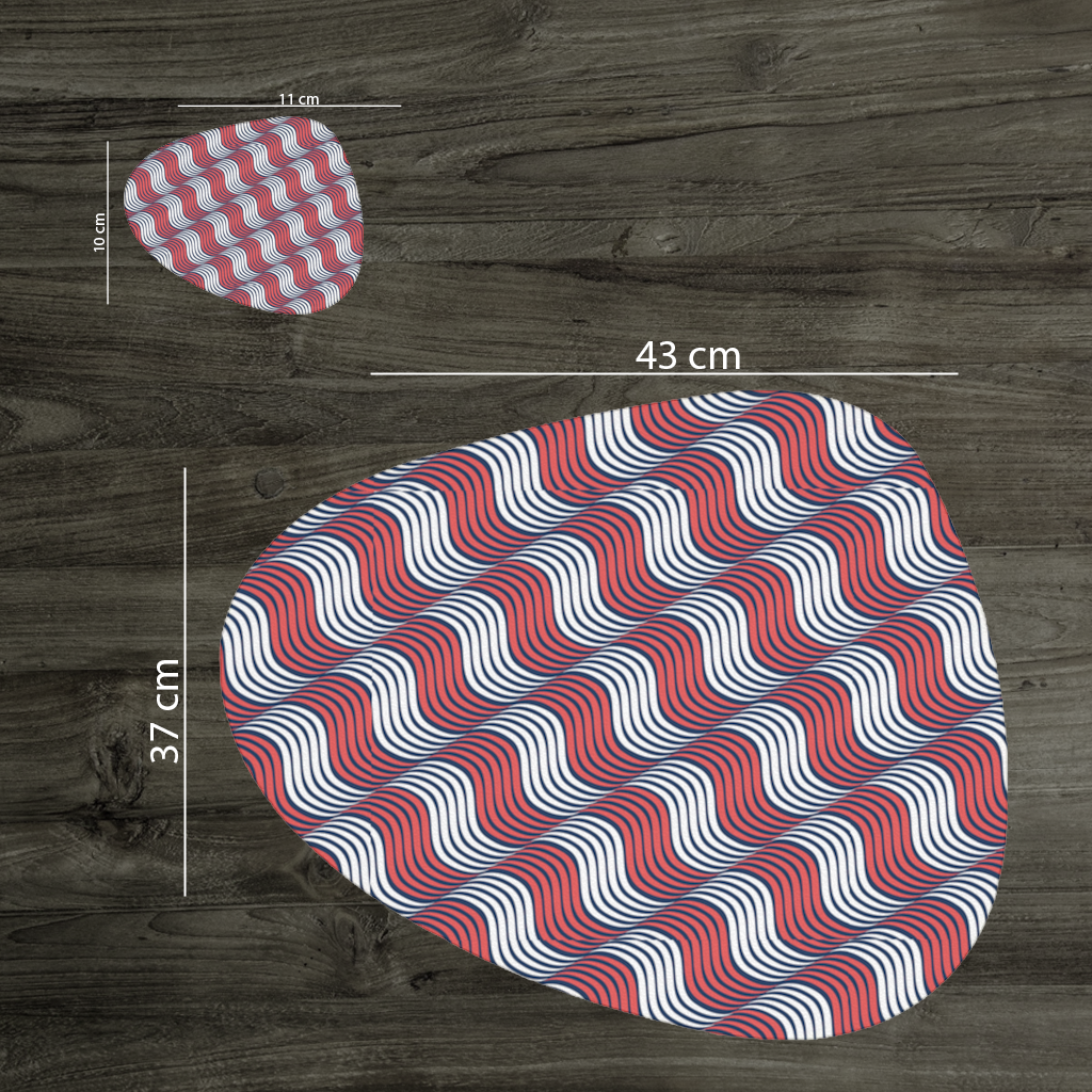 Red and Navy Wavy Line Pattern Charger Plate Set 12 Pieces