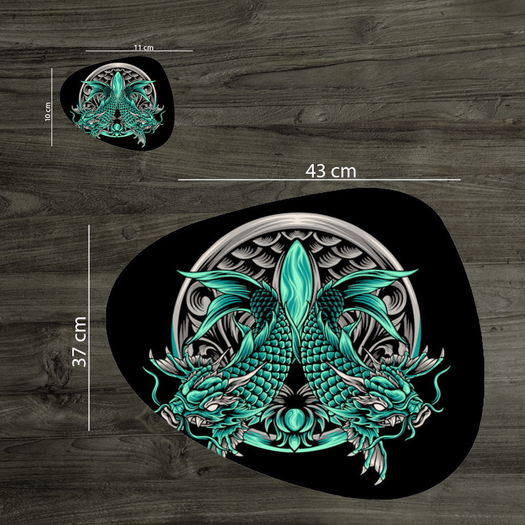 Turquoise Twin Dragon Emblem Design Charger Plate Set 12 Pieces