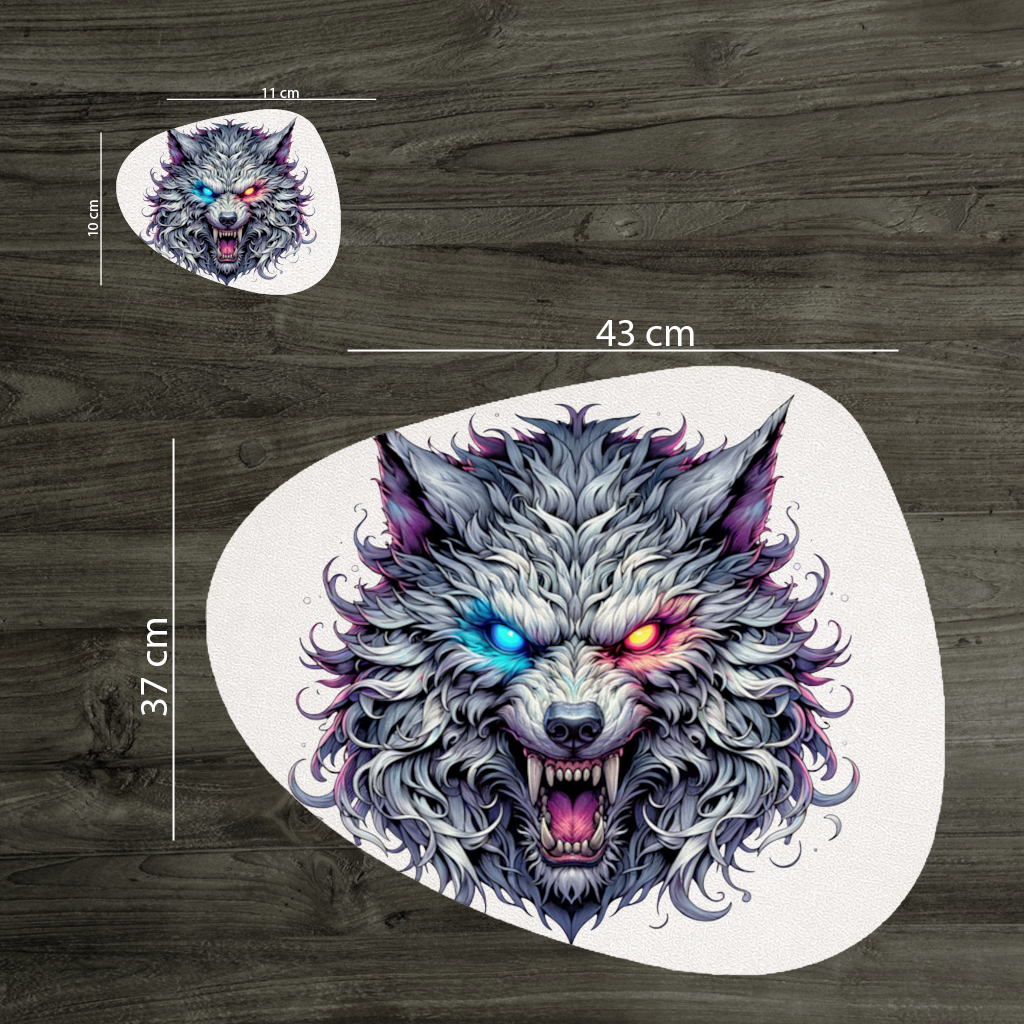 Fierce Wolf Head Illustration Heterochromia Eyes, Savage Wolf Charger Plate Set 12 Pieces