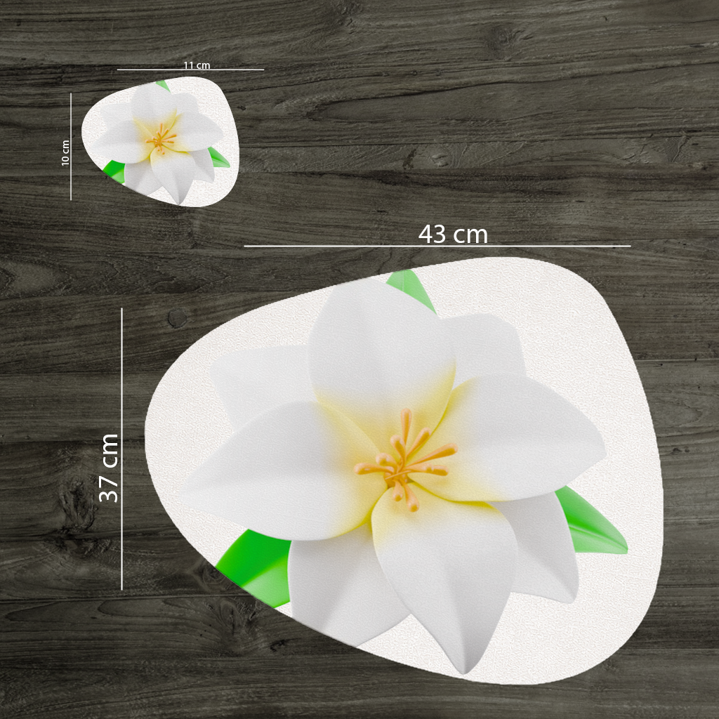 3D White Lily Flower Illustration Charger Plate Set 12 Pieces