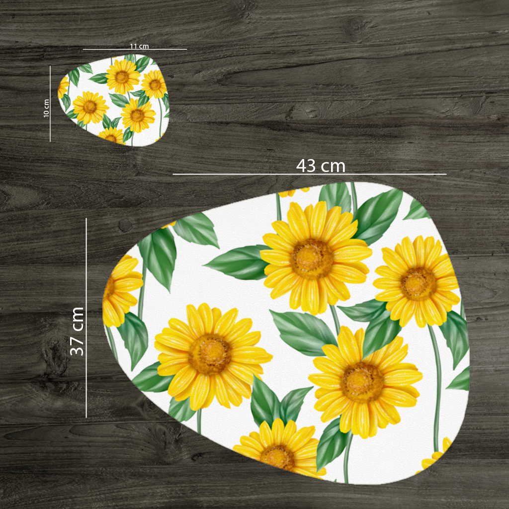 Vibrant Yellow Sunflower and Green Leaf Pattern Illustration Charger Plate Set 12 Pieces