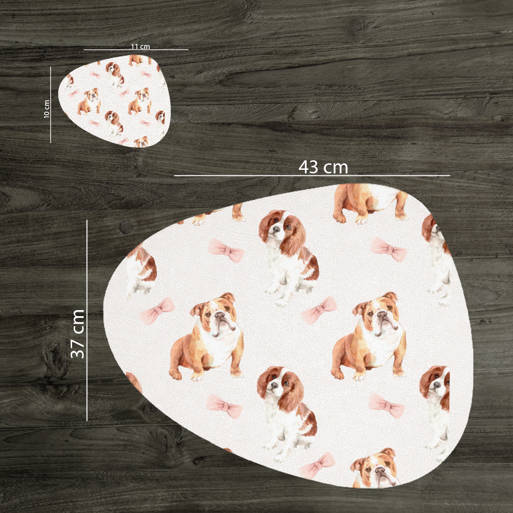 Watercolor English Bulldog and Cavalier Puppy Pattern Charger Plate Set 12 Pieces