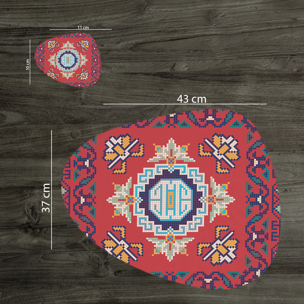 Geleneksel Kilim Motifli Kırmızı Etnik Geometrik Desen Servis Tabağı Altlığı (12 Adet)