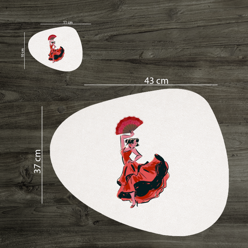 Flamenco Dancer with Fan Illustration Charger Plate Set 12 Pieces
