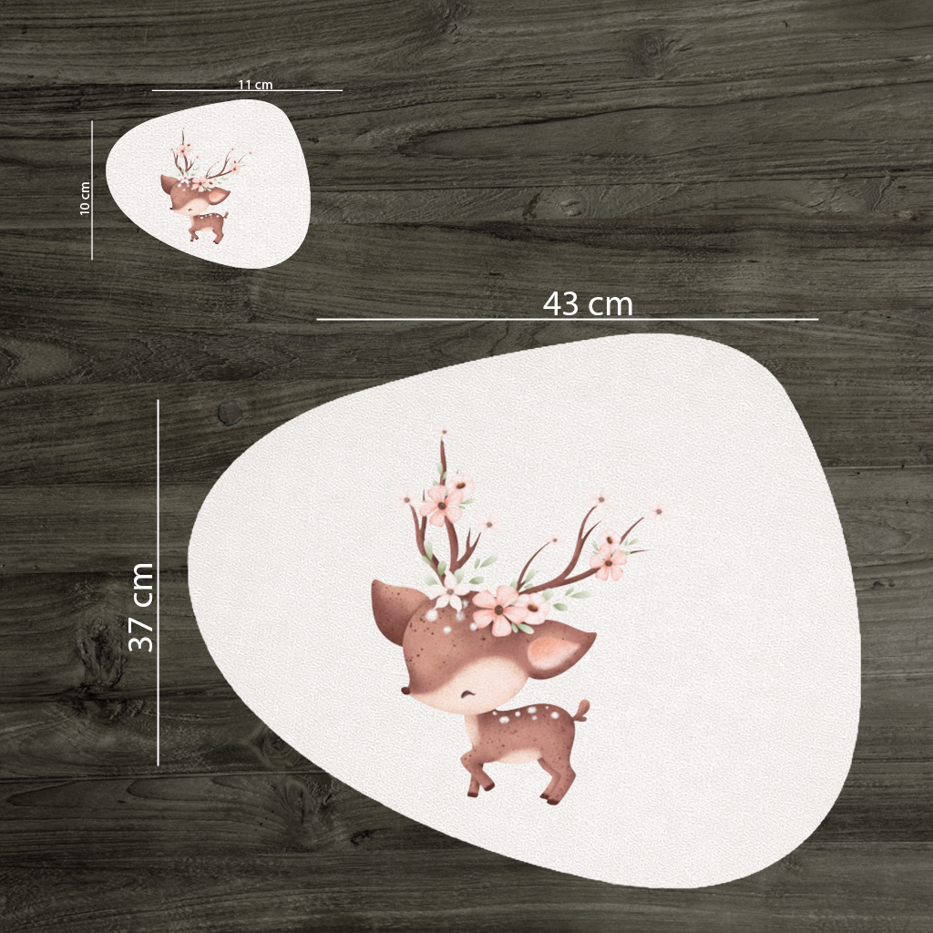 Cute Baby Deer with Floral Antlers Charger Plate Set 12 Pieces