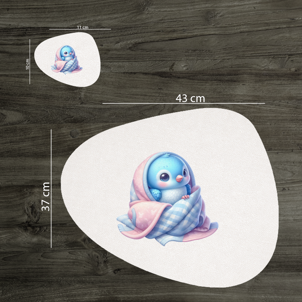 Kawaii Blue Bird in Blanket Charger Plate Set 12 Pieces