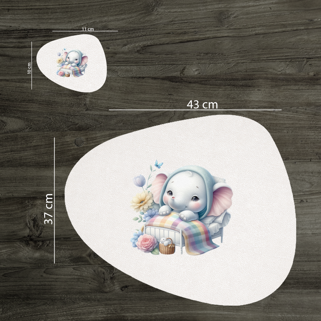 Sleeping Baby Elephant in Bed Charger Plate Set 12 Pieces