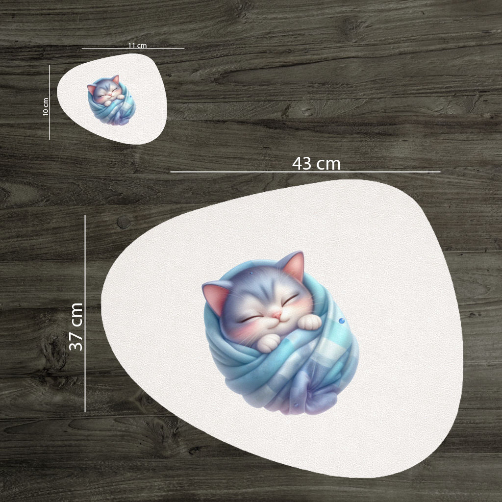 Kawaii Sleeping Kitten in Blue Swaddle Charger Plate Set  12 Pieces