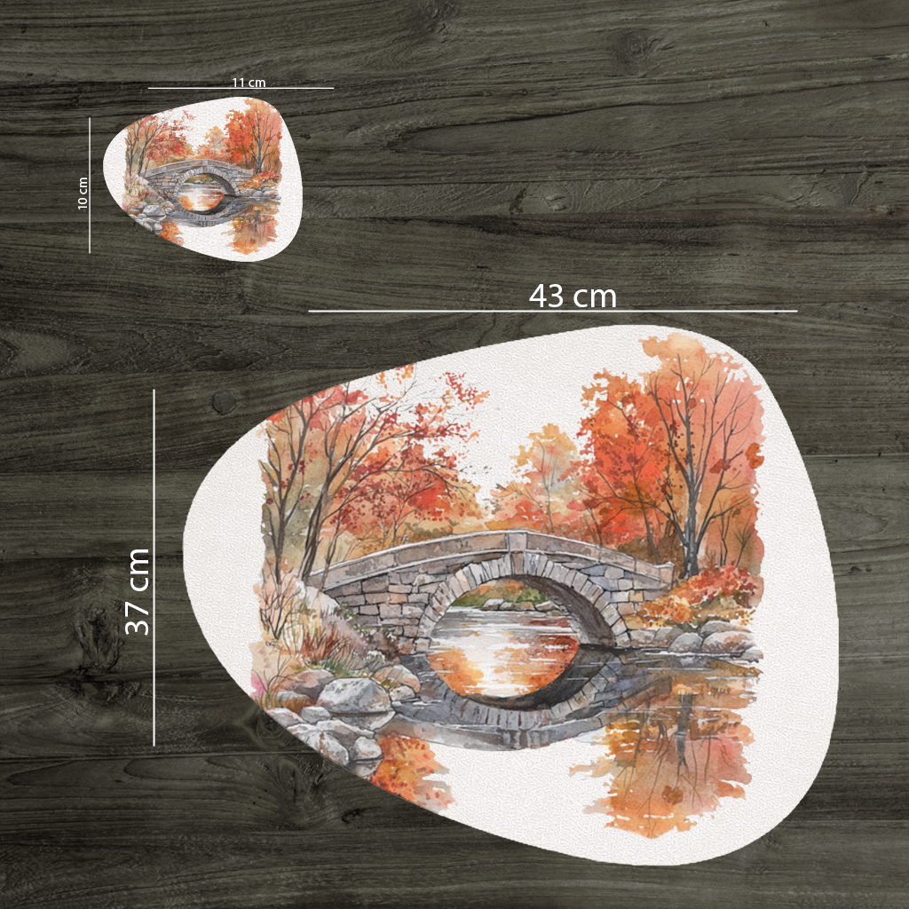 Autumn Stone Arch Bridge Over River Charger Plate Set 12 Pieces