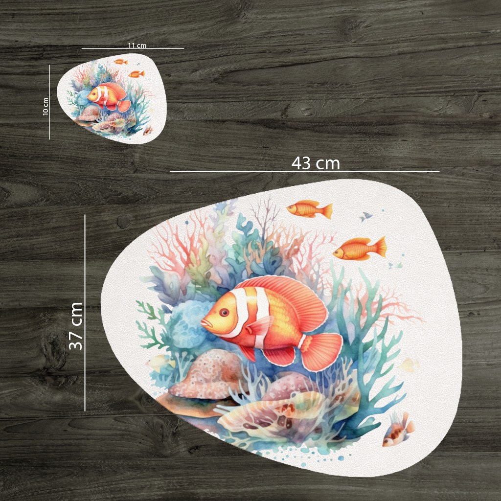 Watercolor Clownfish and Tropical Coral Reef Charger Plate Set 12 Pieces