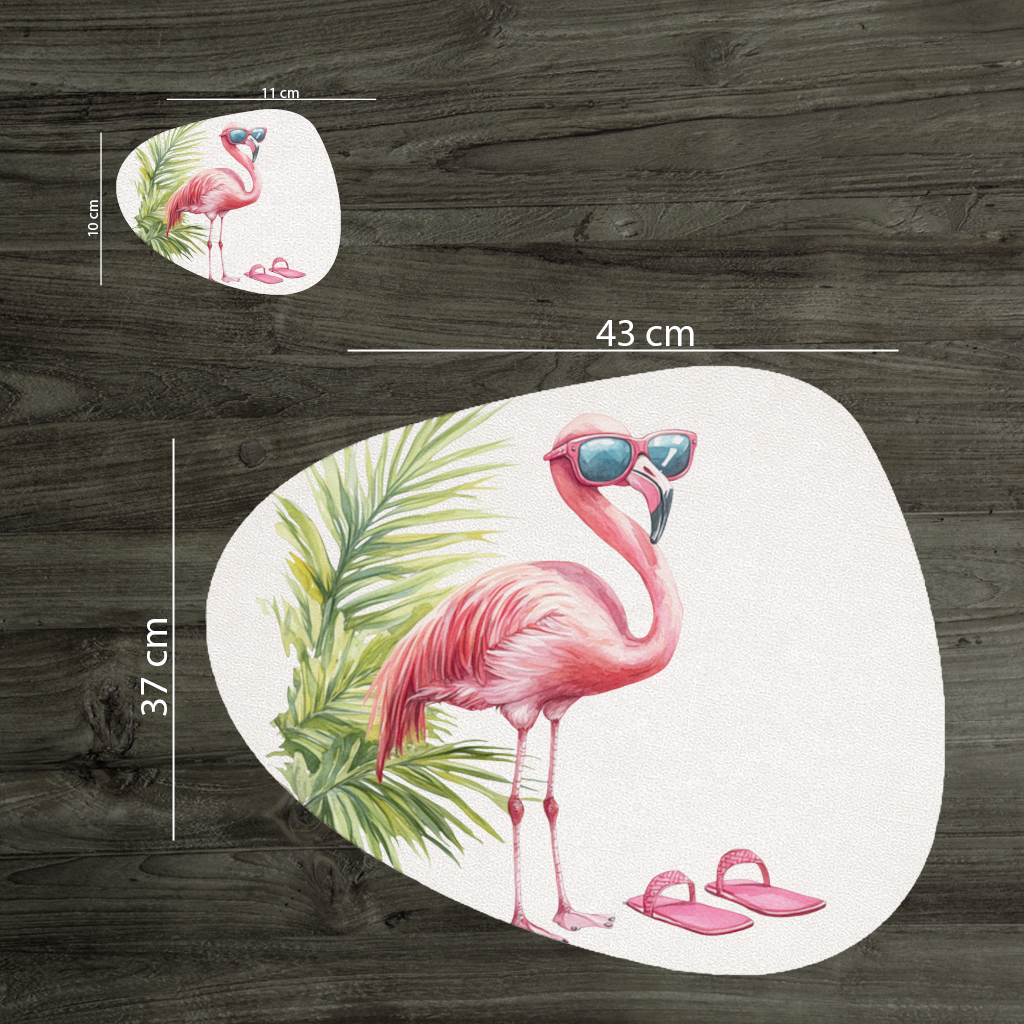 Güneş Gözlüklü Pembe Flamingo Servis Tabağı Altlığı (12 Adet)