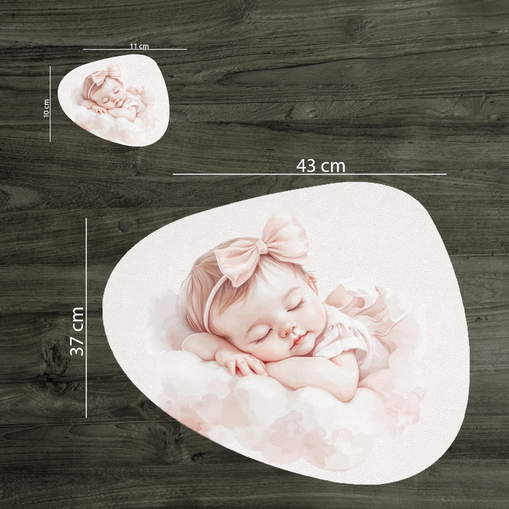 Sleeping Baby Girl with Pink Bow Charger Plate Set 12 Pieces