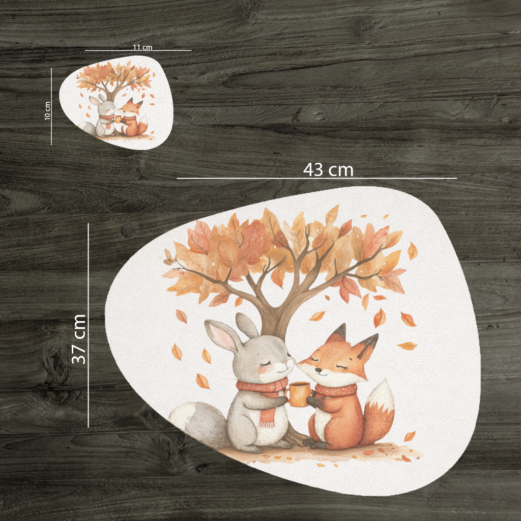 Cozy Autumn Fox and Rabbit Charger Plate Set 12 Pieces
