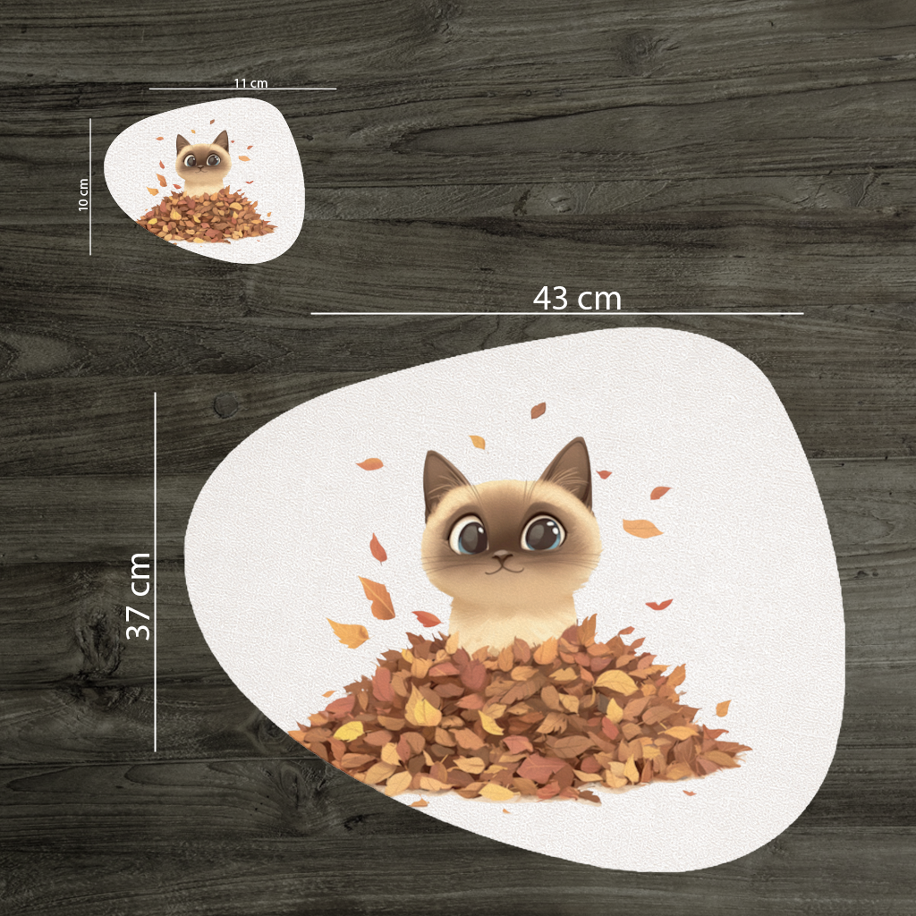 Siamese Cat in Autumn Leaf Pile Charger Plate Set 12 Pieces