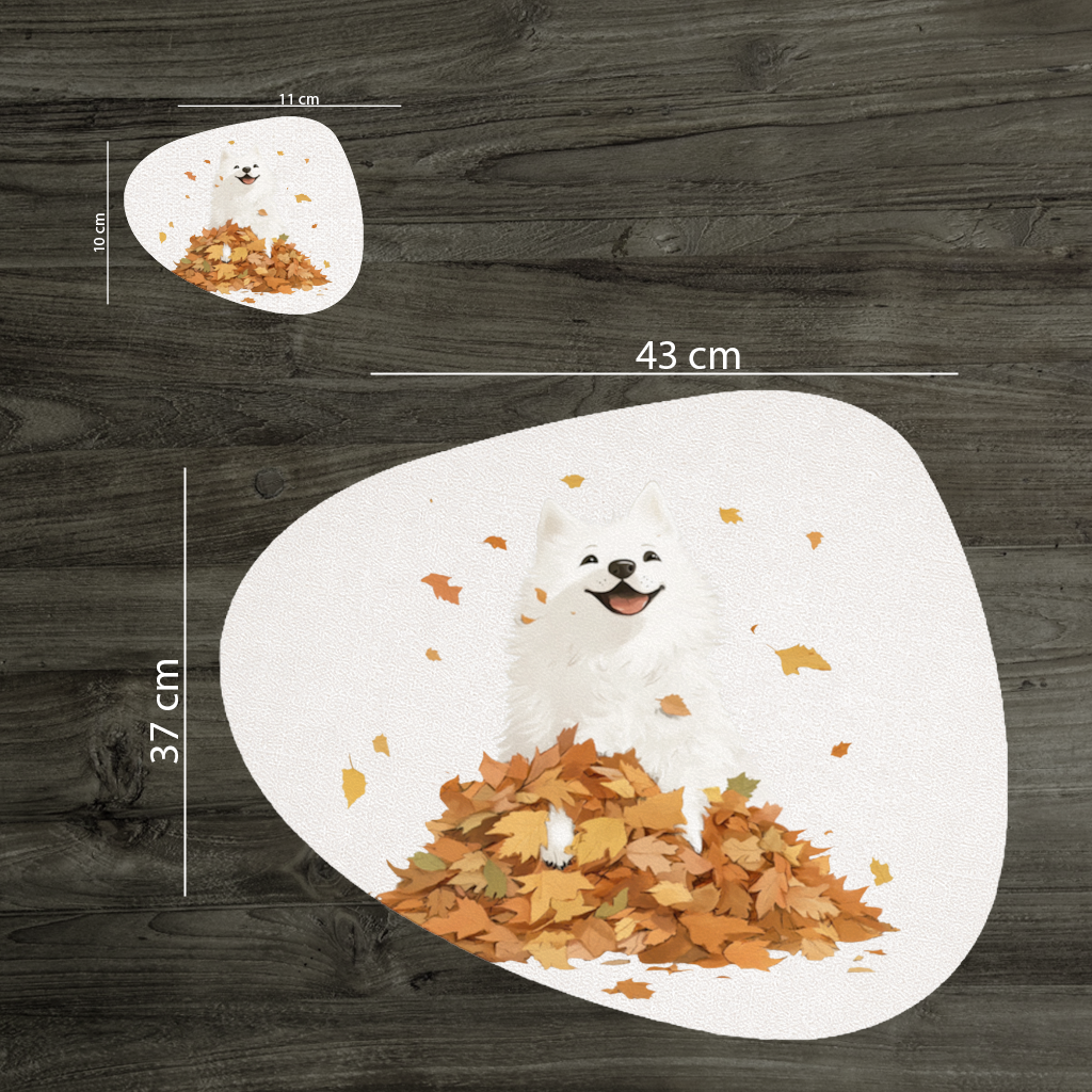Happy White Dog in Autumn Leaves Charger Plate Set 12 Pieces