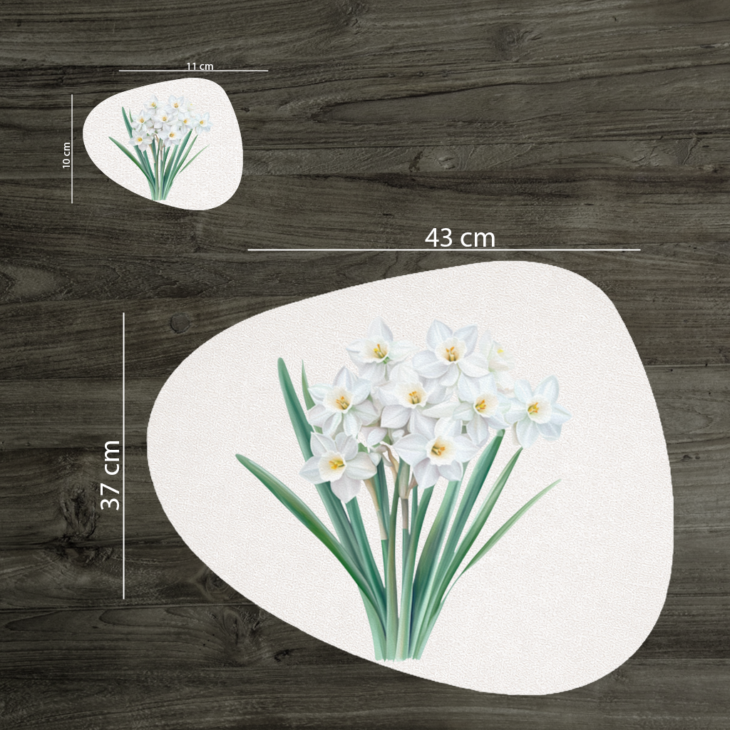 White Daffodil Bouquet Botanical Charger Plate Set  12 Pieces
