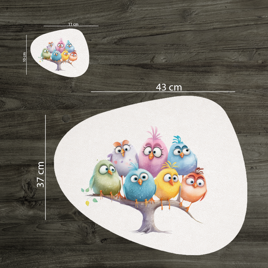 Whimsical Colorful Birds on Branch Charger Plate Set 12 Pieces