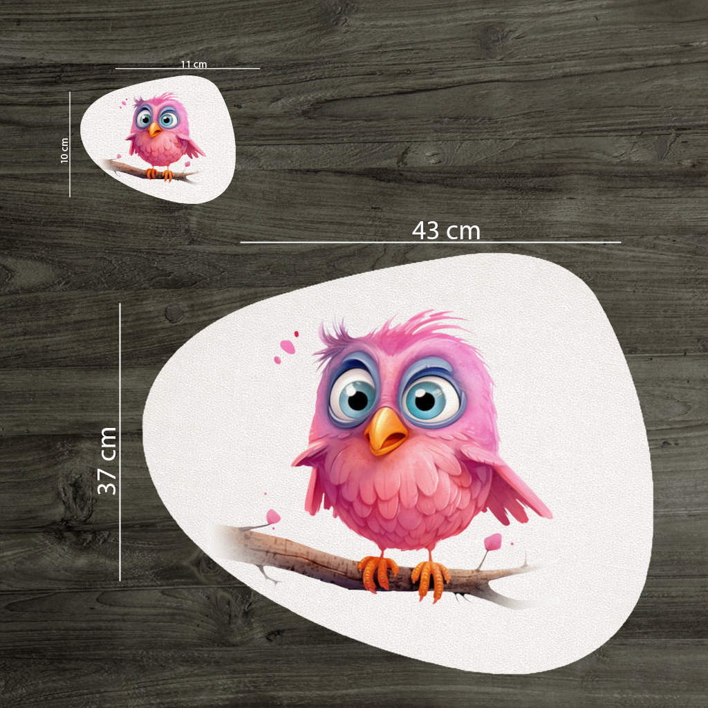 Cute Pink Bird with Large Blue Eyes Charger Plate Set 12 Pieces