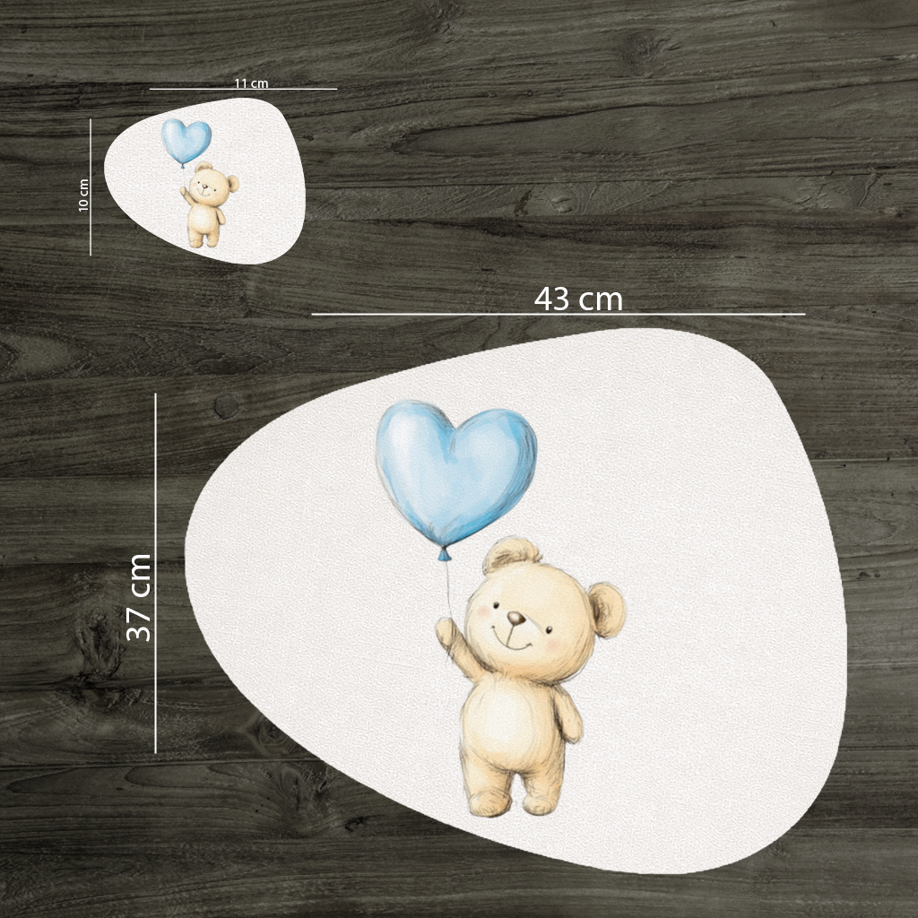 Cute Teddy Bear with Blue Heart Balloon Charger Plate Set 12 Pieces