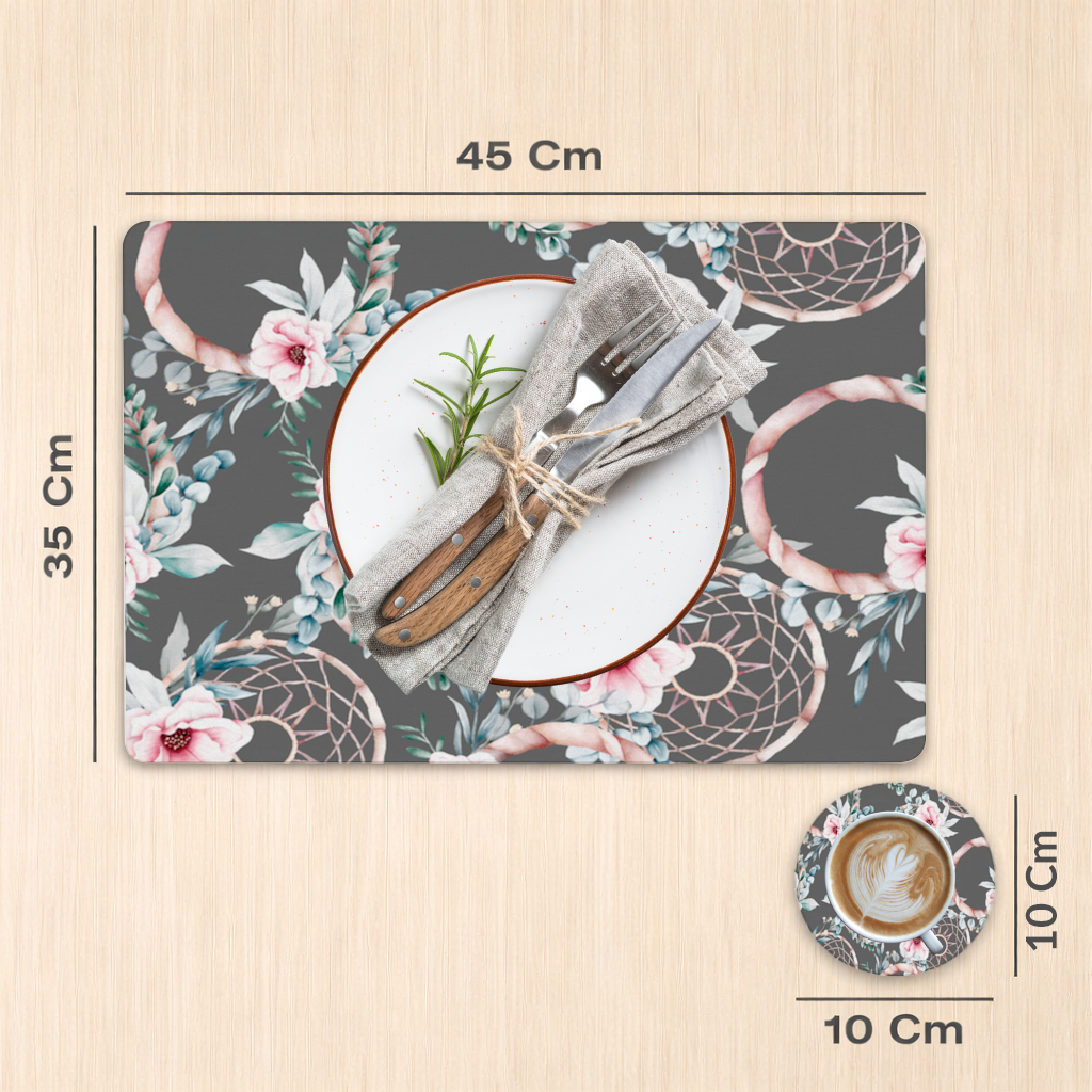Boho Çiçek ve Dreamcatcher Deseni Servis Tabağı Altlığı (12 Adet)
