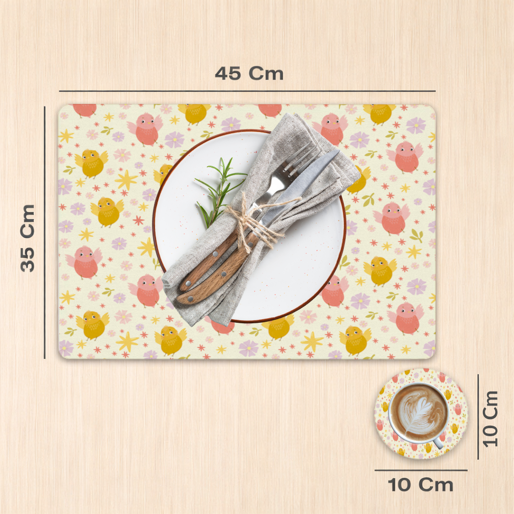 Cute Birds and Floral Pastel Spring Pattern Illustration Charger Plate Set 12 Pieces