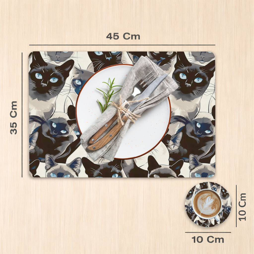 Blue Eyed Siamese Cat Elegant Illustration Pattern Charger Plate Set  12 Pieces