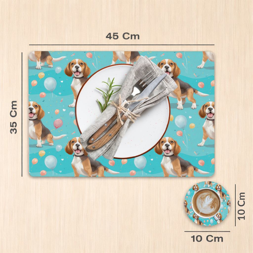 Cute Beagle Dog and Colorful Balloons Seamless Pattern Charger Plate Set 12 Pieces