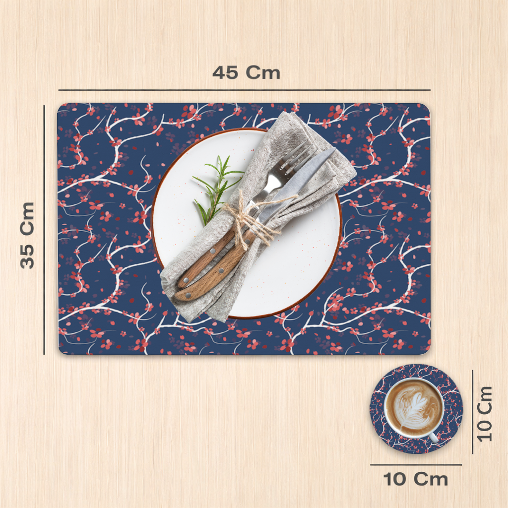 Red Floral Branch Pattern on Navy Background Charger Plate Set 12 Pieces