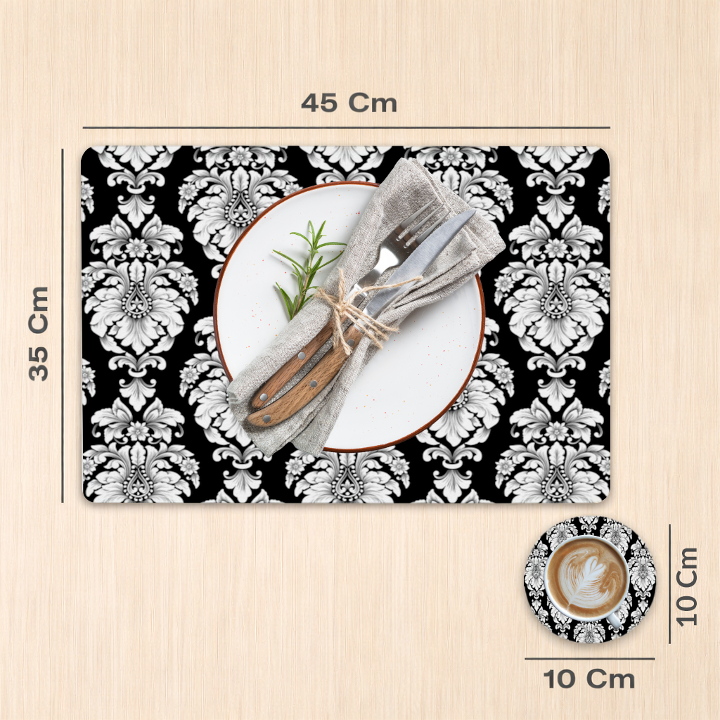 Black and White Baroque Floral Pattern Charger Plate Set  12 Pieces