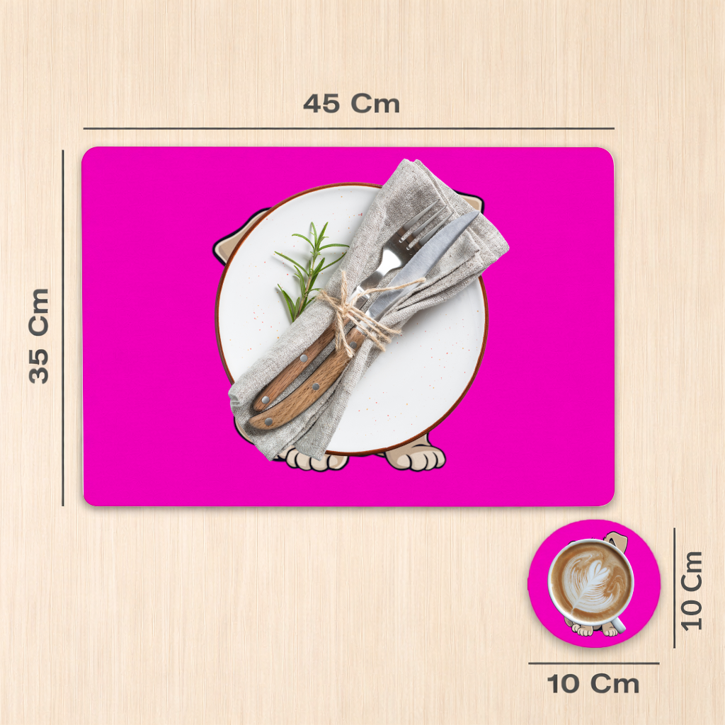 Cute Dog Illustration on Pink Background Charger Plate Set 12 Pieces