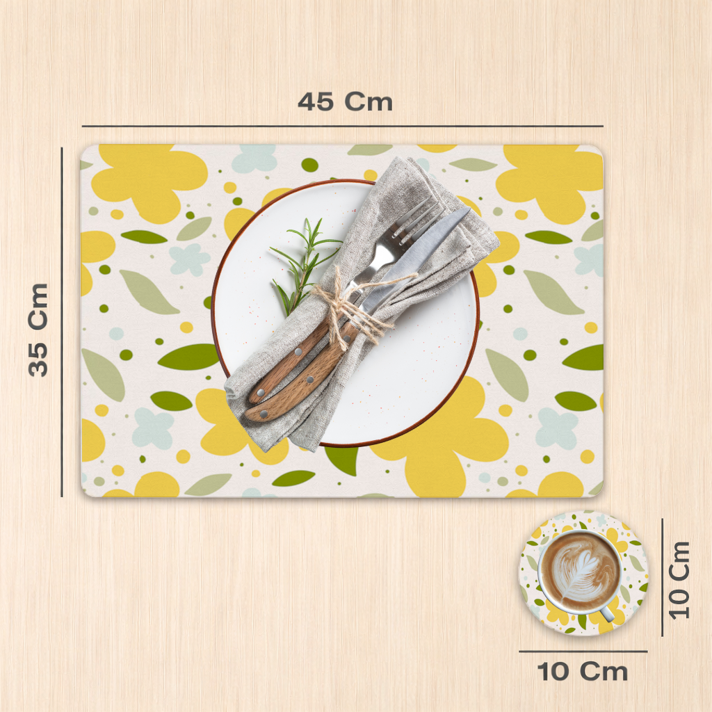 Yellow Floral and Leaf Boho Seamless Pattern Charger Plate Set 12 Pieces