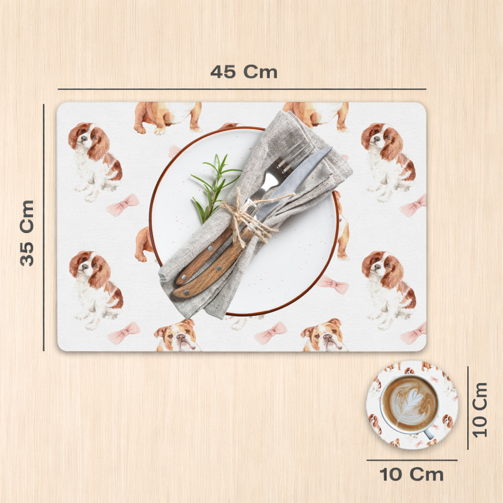 Watercolor English Bulldog and Cavalier Puppy Pattern Charger Plate Set 12 Pieces