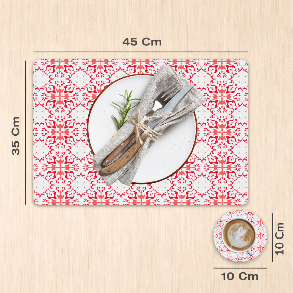 Red and White Traditional Tile Style Pattern Charger Plate Set 12 Pieces