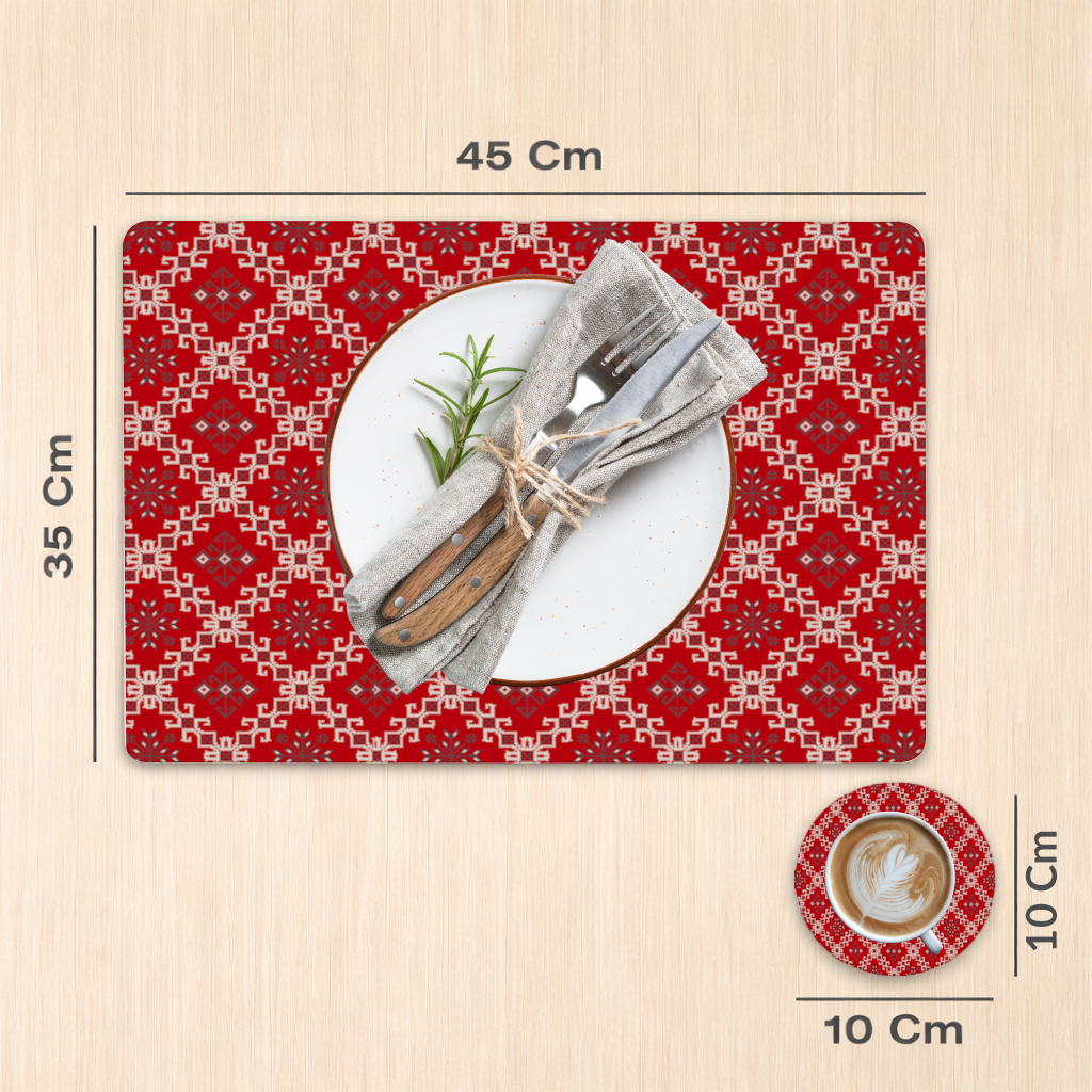 Red Ethnic Embroidery Pattern Charger Plate Set 12 Pieces