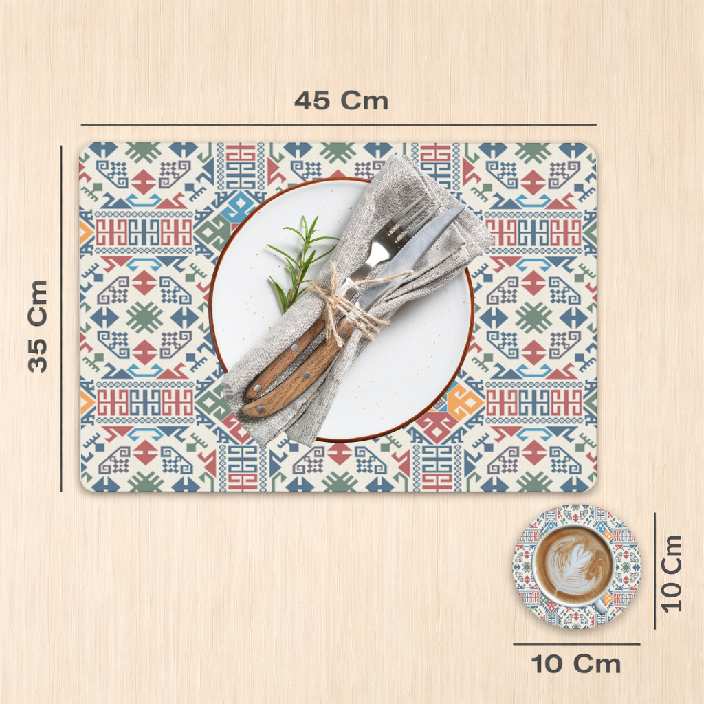 Multicolor Ethnic Geometric Motif Charger Plate Set 12 Pieces