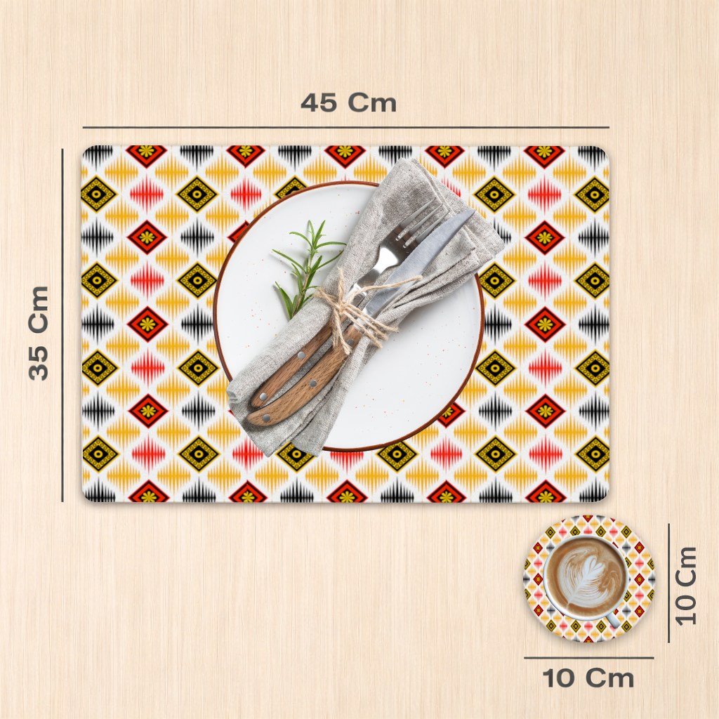 Canlı Etnik Geometrik Motif Servis Tabağı Altlığı (12 Adet)