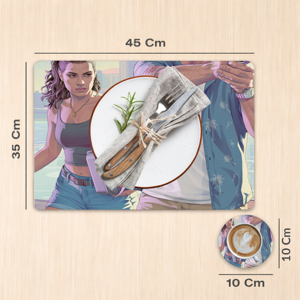 Vice City Çatışması Tropik Soygun İkilisi Servis Tabağı Altlığı (12 Adet)