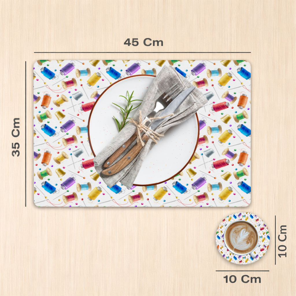 Colorful Thread Spools and Sewing Tools Pattern Charger Plate Set 12 Pieces