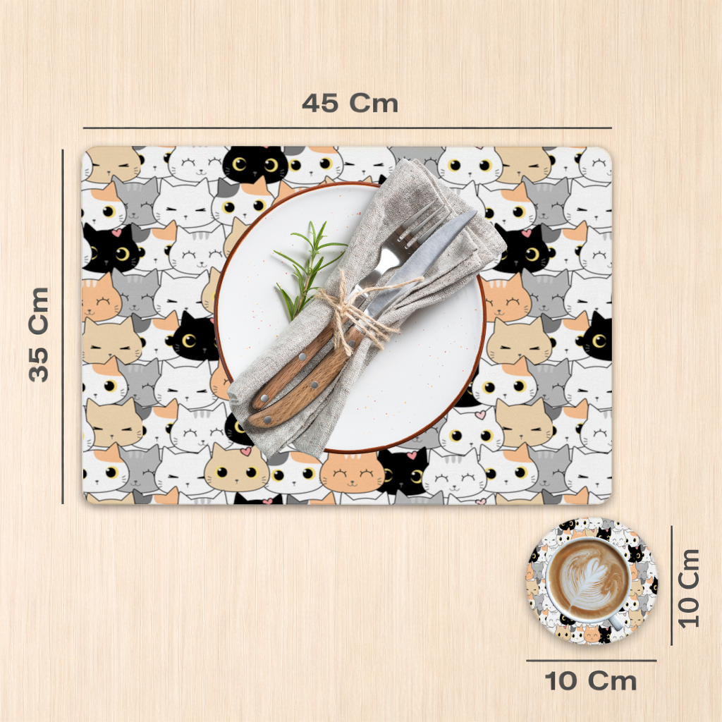 Colorful Cute Cat Faces Seamless Pattern Charger Plate Set 12 Pieces