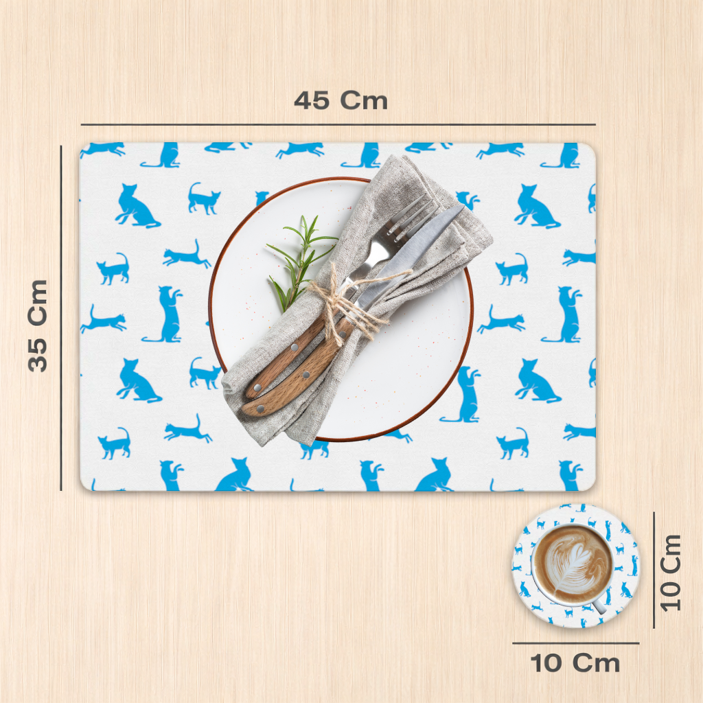 Blue Cat Silhouettes Seamless Pattern Charger Plate Set 12 Pieces