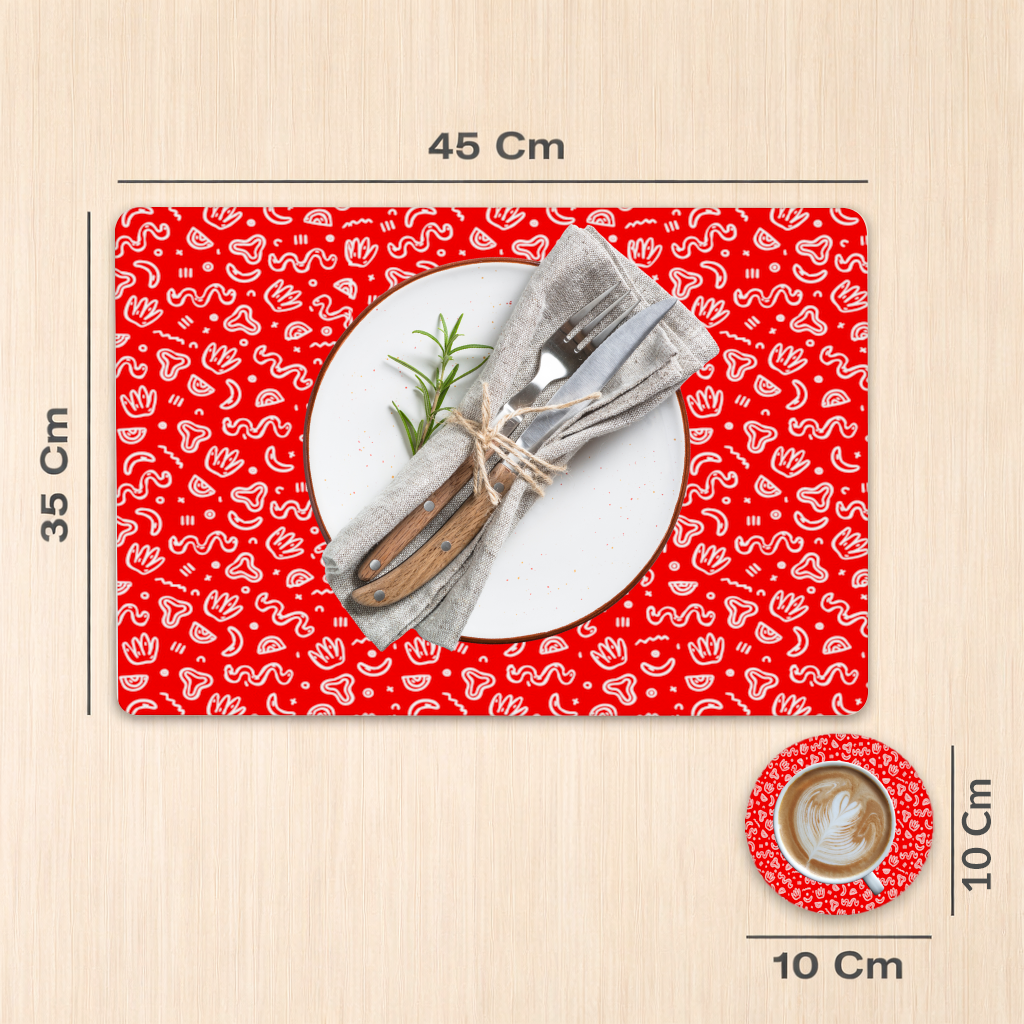 Red Abstract Doodle Charger Plate Set  12 Pieces