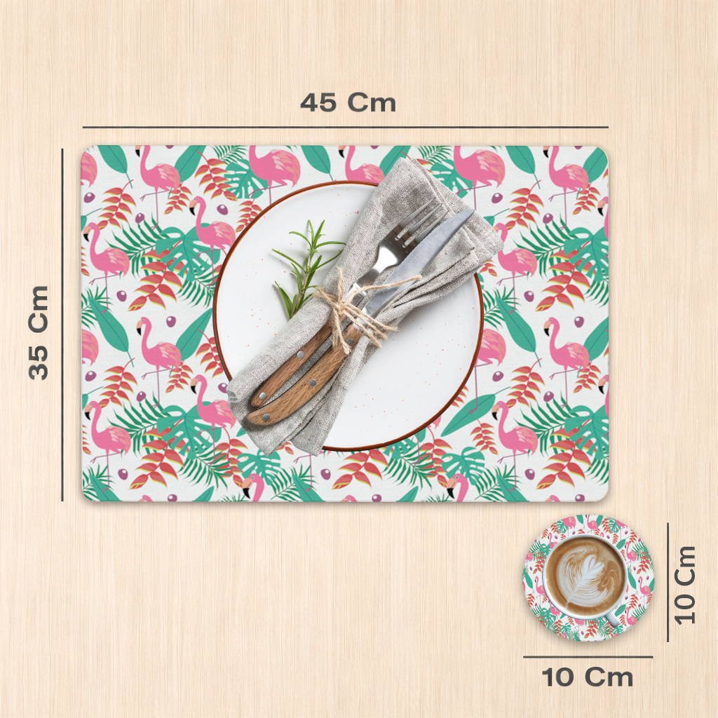 Pink Flamingo Tropical Leaves Charger Plate Set 12 Pieces
