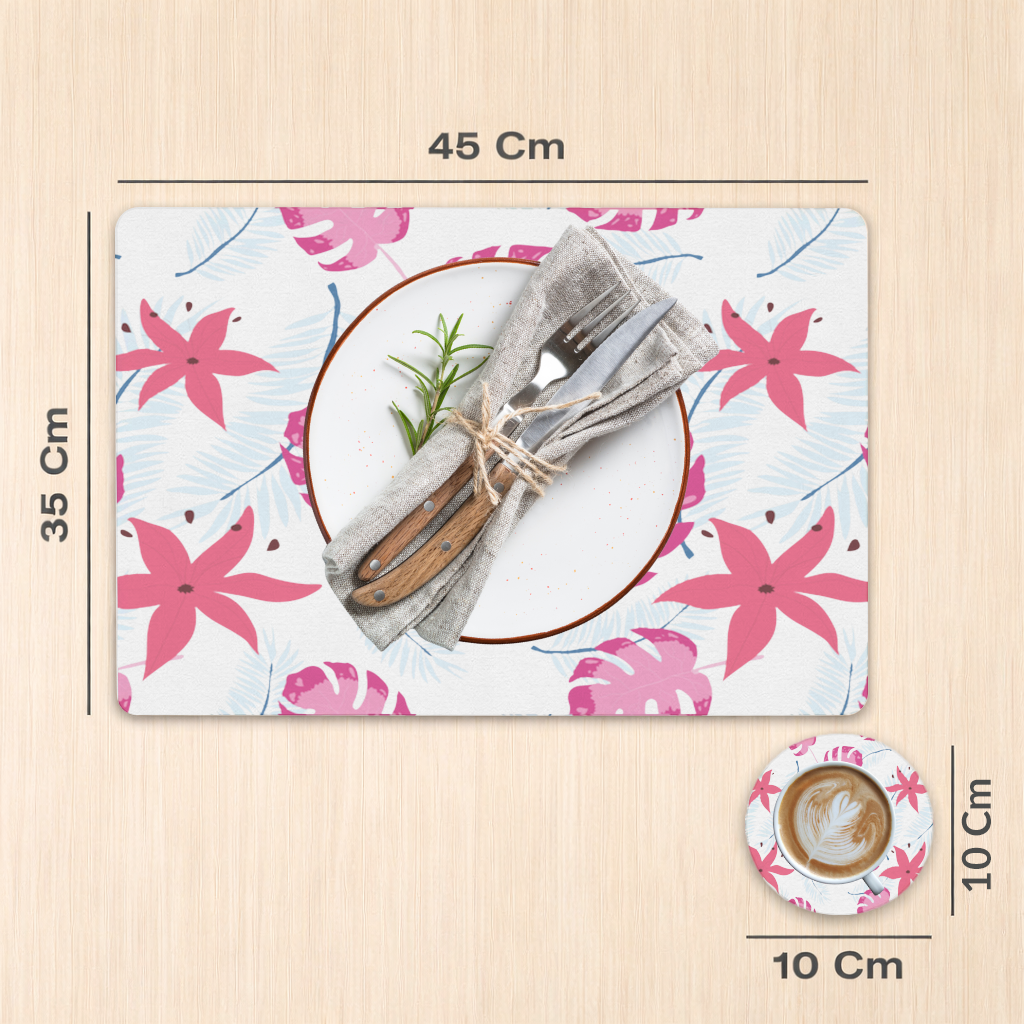 Pink Monstera and Tropical Lily Charger Plate Set 12 Pieces