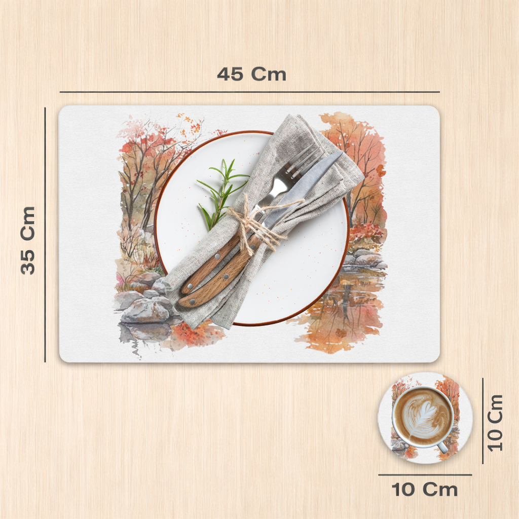 Autumn Stone Arch Bridge Over River Charger Plate Set 12 Pieces