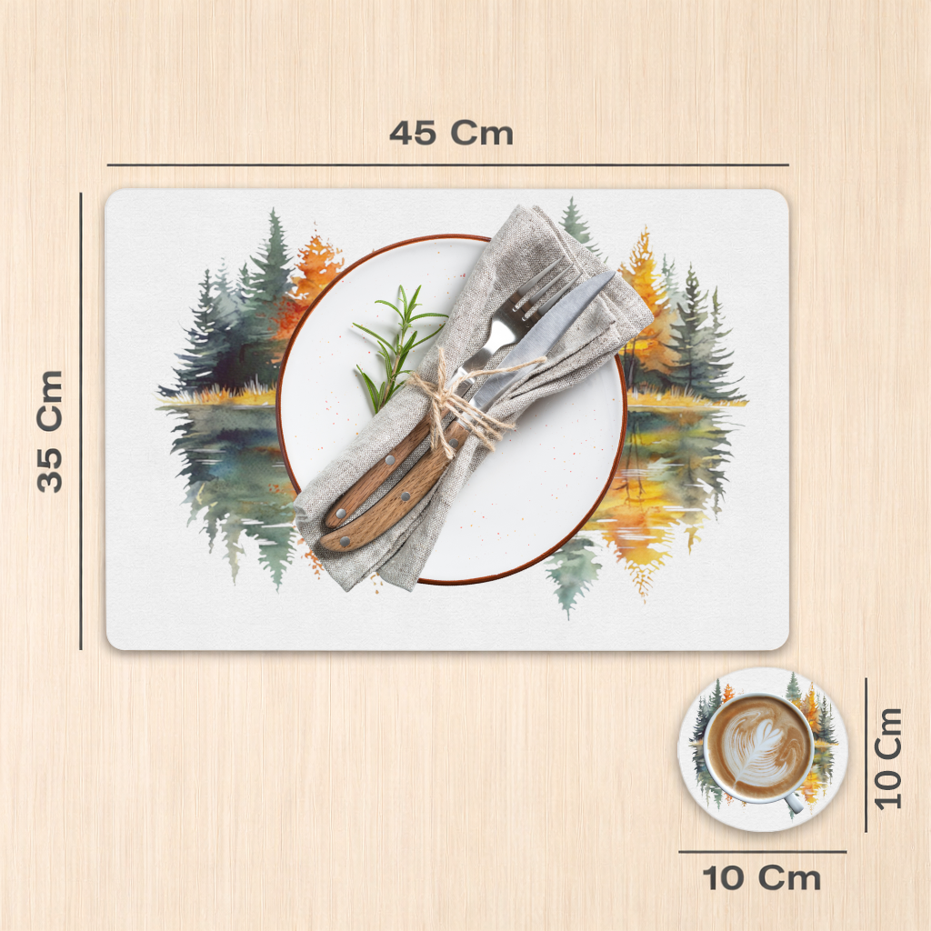 Autumn Forest Lake Reflection Charger Plate Set 12 Pieces