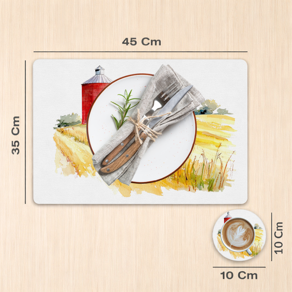 Red Farm Silo and Golden Wheat Field Charger Plate Set 12 Pieces