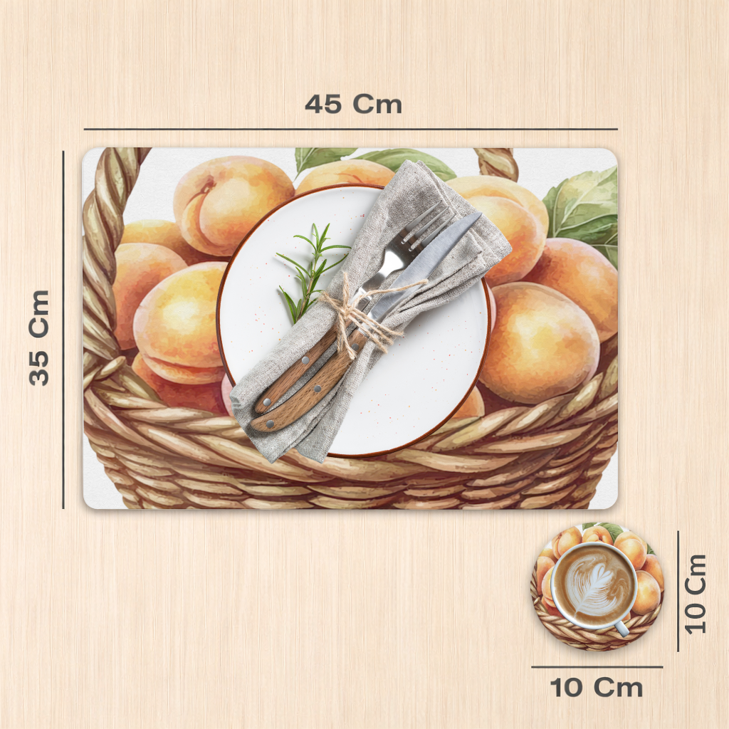 Fresh Peaches in Wicker Basket Charger Plate Set 12 Pieces
