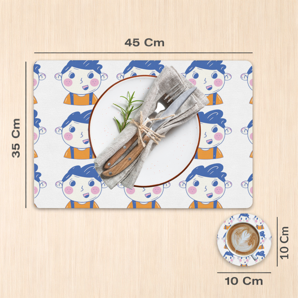 Cute Smiling Boy with Blue Hair Charger Plate Set 12 Pieces
